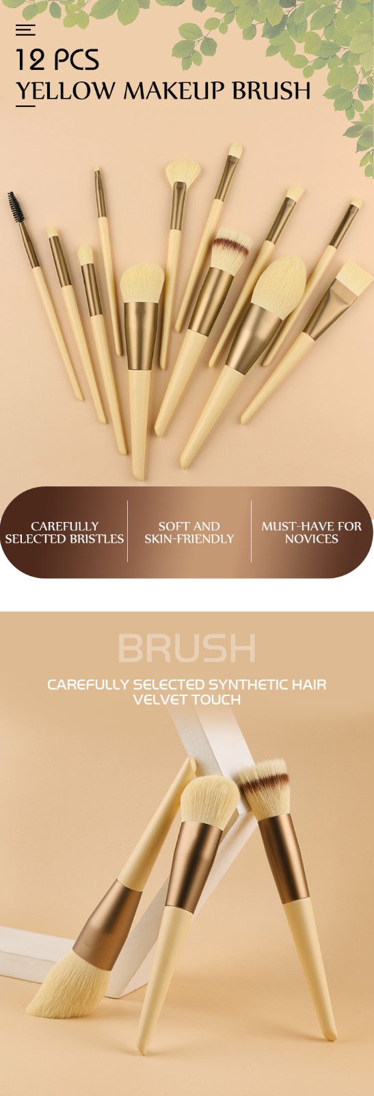 yellow make up brush set