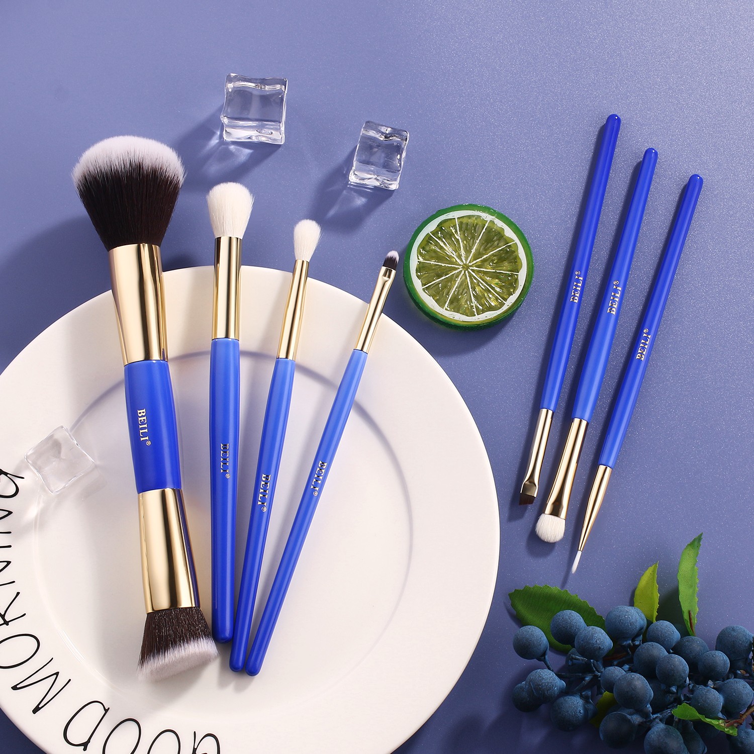 Blue makeup brush set