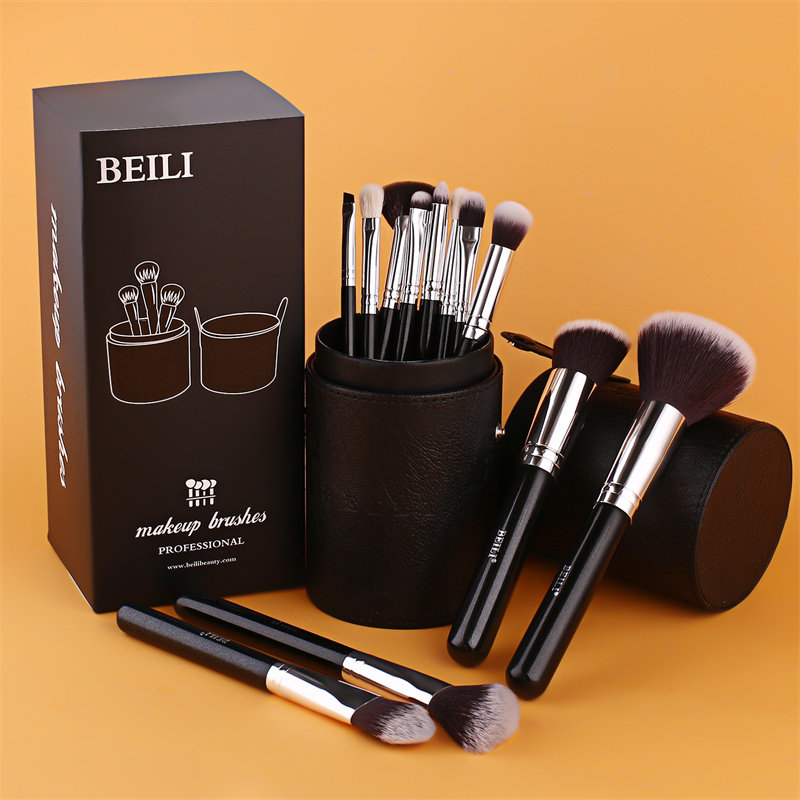 black makeup brush set