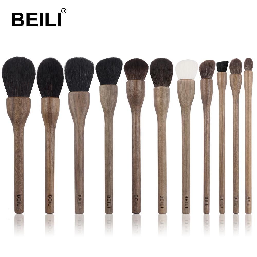 Walnut Wood luxury natural hair makeup brush set