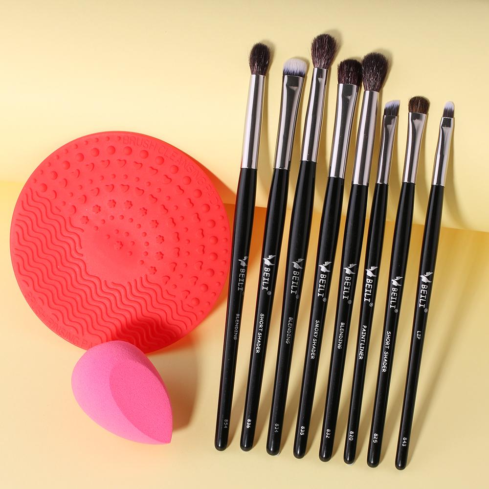 BEILI beauty private label goat hair blender with packaging travel makeup brush set with case brochas de maquillaje low moq