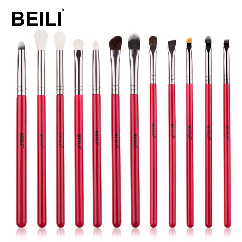 BEILI 12pcs red high quality eye makeup brush luxury goat hair anhui beili eyebrow brush maquillaje-make- al por mayor