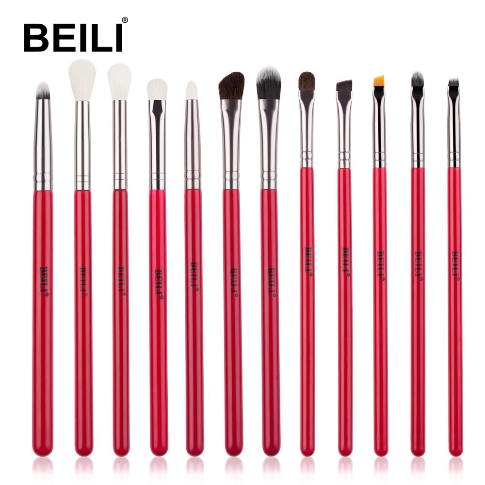 BEILI 12pieces red wooden handle eyeshadow makeup brush set makeup tool kits fluffy concealer brush