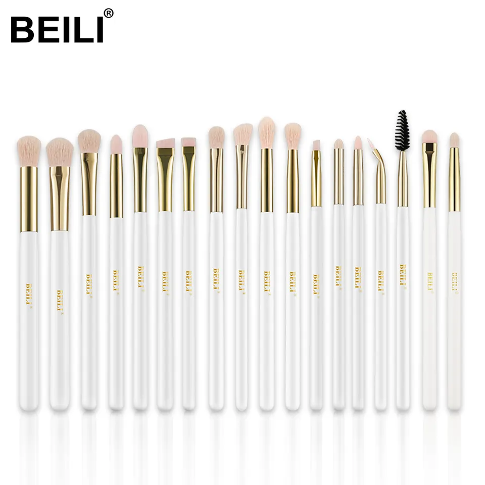 BEILI best quality makeup brushes set 18 white holder Eye pencil brow lash Nano wool fiber Cooper tube cleaning tool eyeliner