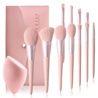 BEILI Luxury mini pink makeup brushes set private label vegan hair wholesale brochas de maquillaje with bag&custom makeup sponge